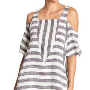 Soft Surroundings Gray White Sunset Cold Shoulder Linen Tunic Small